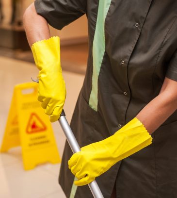 Closeup photo of washing floor in shopping center